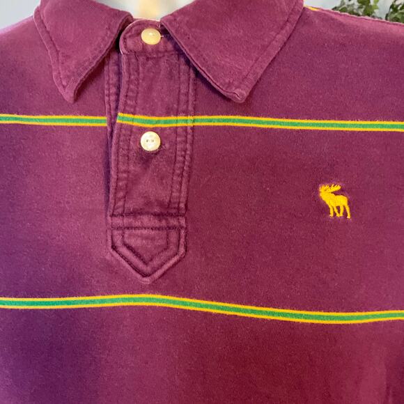 Abercrombie & Fitch Preppy Purple Striped Two Button Short Sleeve Polo Size XL - Picture 4 of 8